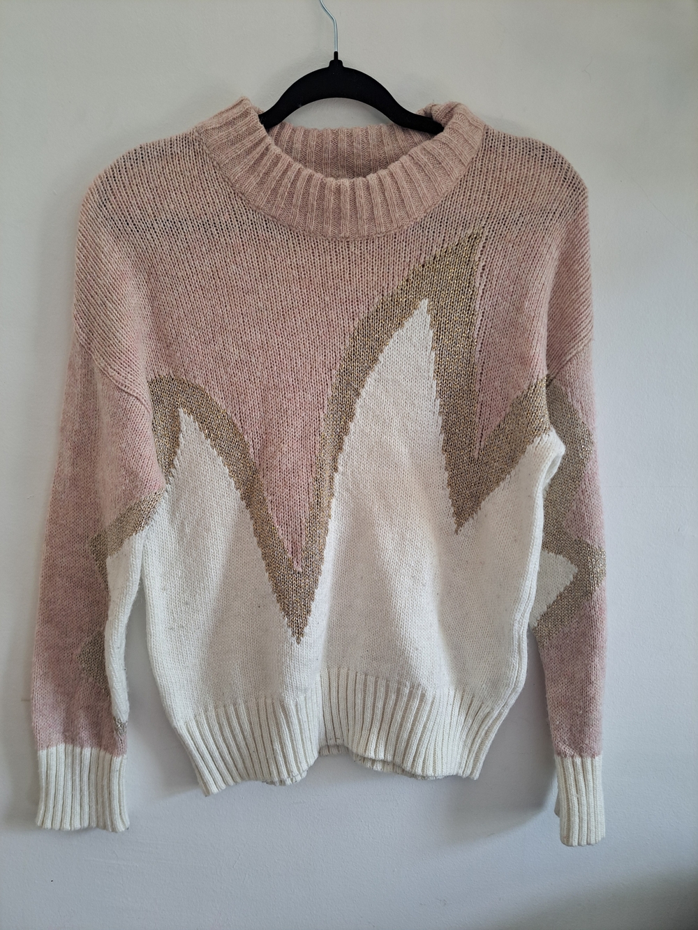 🇮🇹 Chiaramente Wool Blend Sweater – S – Pink & Cream Geometric